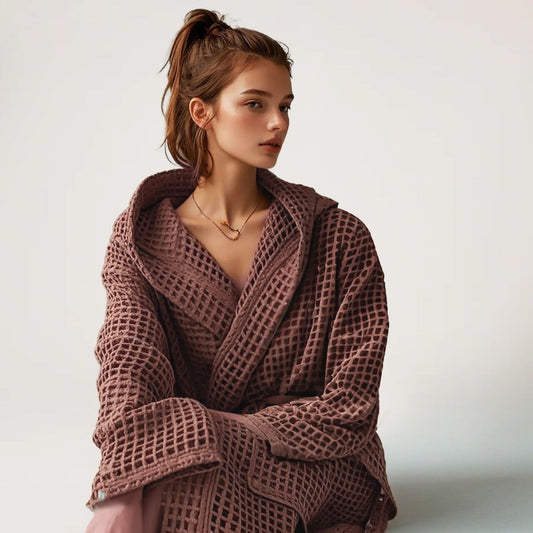 Waffle Knit Hooded Bathrobe